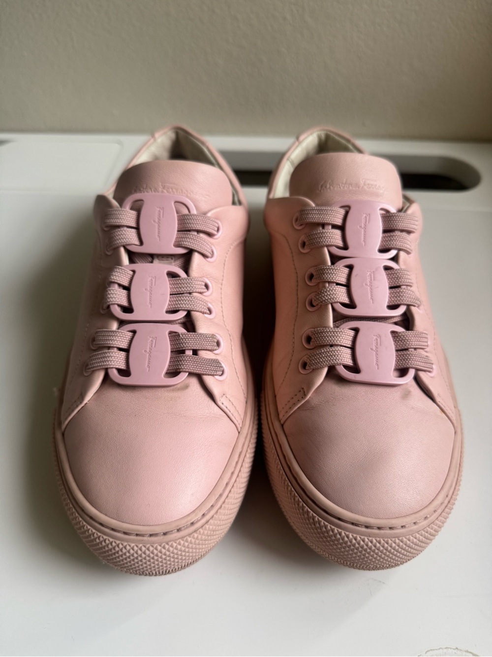 Salvatore Ferragamo Blush Pink Leather Sneakers - Gancini
